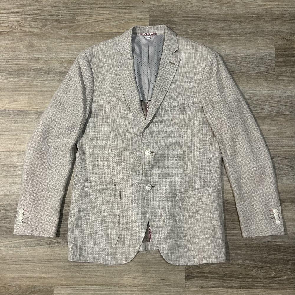 JKT New York Linen Wool Blazer Jacket Sport Coat Mens 42L Beige Spring Summer